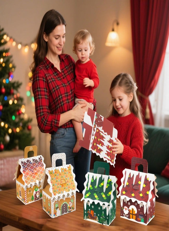 Dhnvcud 24 Pcs Christmas Gingerbread House Treat Gift Wrap Boxes,Christmas Candy Cookie Boxes with Handle,for Holiday Xmas Party Favors Baby Shower,4 Designs - Image 4